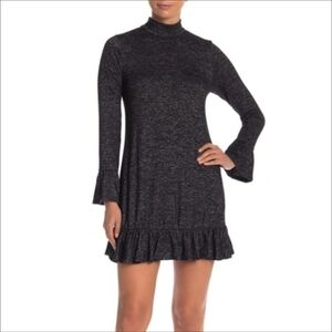 Philosophy Gray Long Ruffled Sleeve Mock Neck Dress W/ Ruffled Hem Size Small
